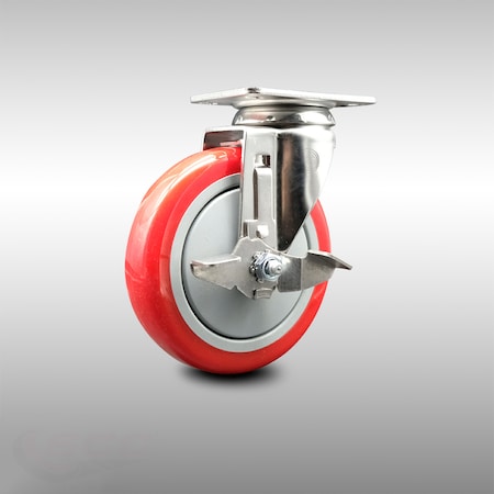 Service Caster 5 Inch 316SS Red Polyurethane Wheel Swivel Top Plate Caster with Brake SCC SCC-SS31620S514-PPUB-RED-TLB